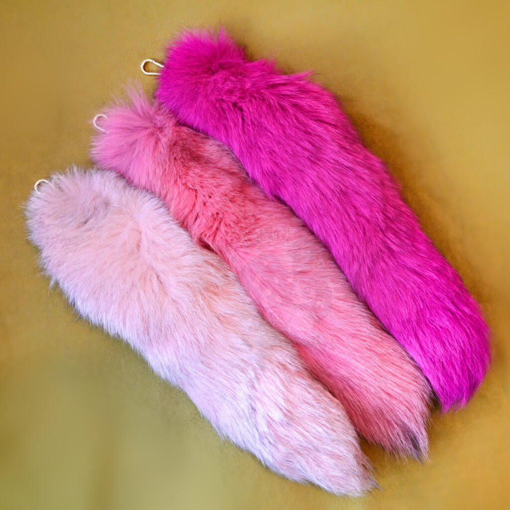 Pink Fox Fur Bushy Tail On Keychain