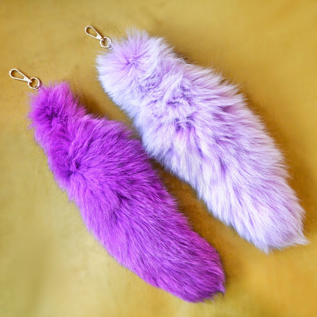 Purple Fox Fur Bushy Tail On Keychain