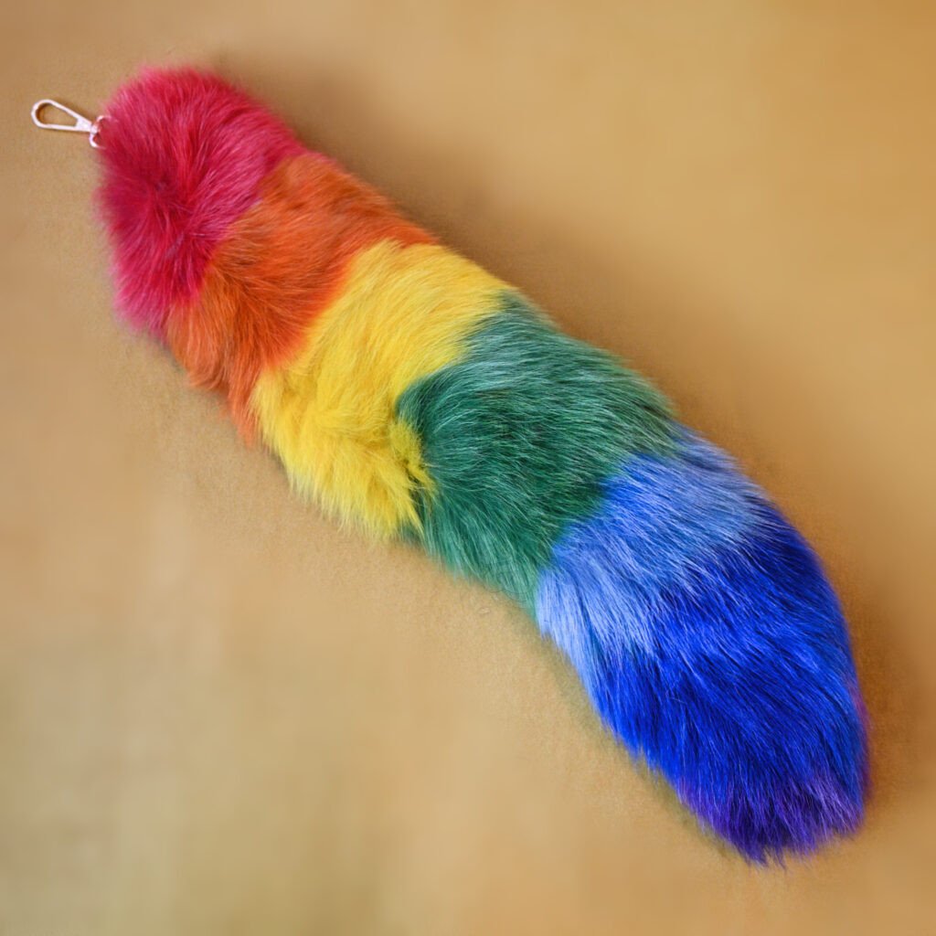 Fox Fur Tail On Keychain - Rainbow