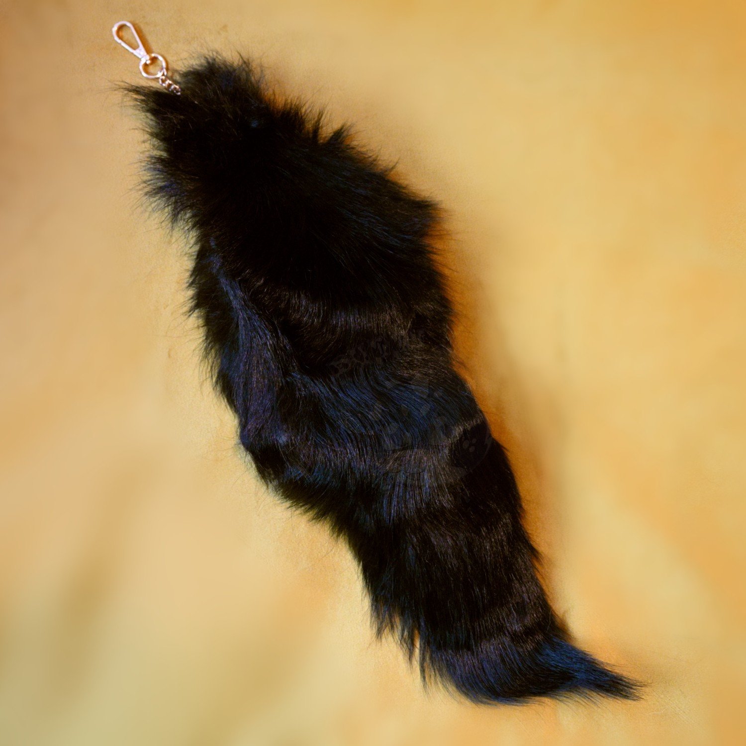 Fox Fur Tail On Keychain - Jet Black