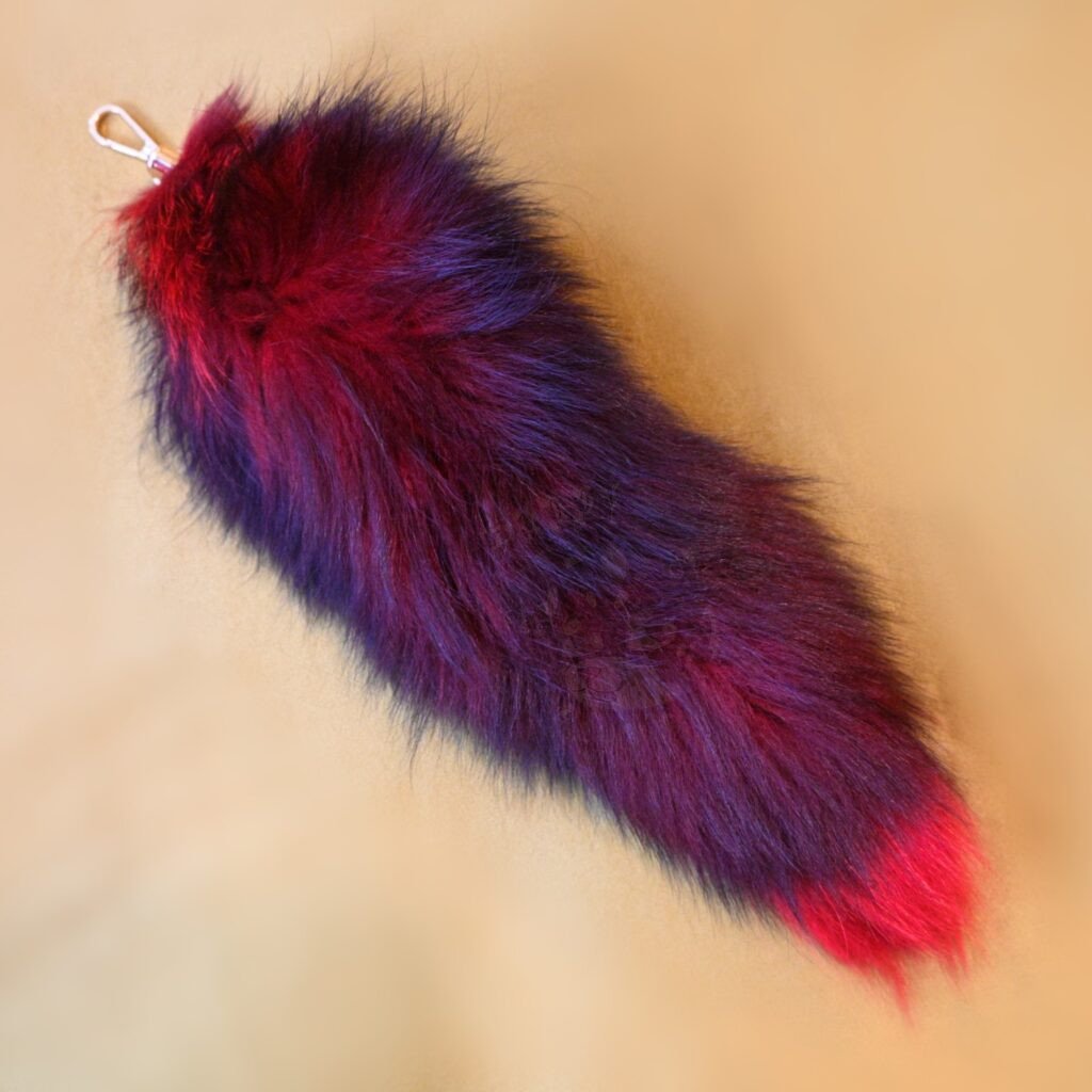 Red & Black Fox Fur Tail On Keychain